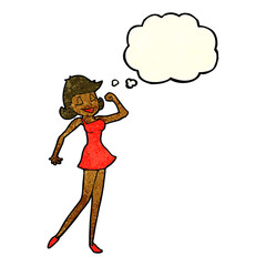 cartoon woman with can do attitude with thought bubble