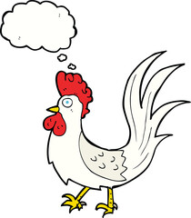 cartoon cockerel with thought bubble