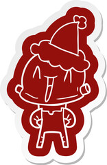 quirky cartoon  sticker of a robot wearing santa hat