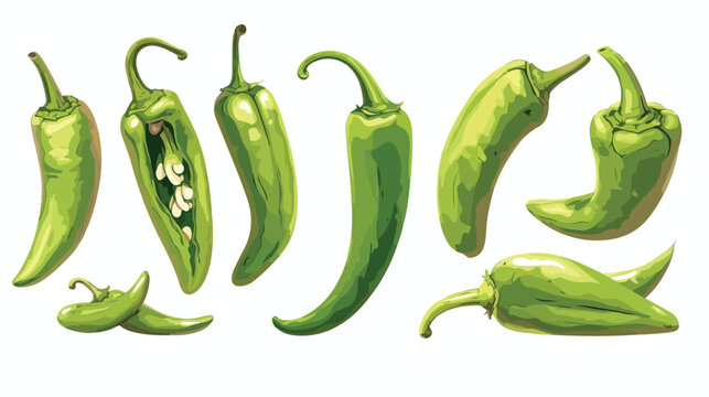Green Chili Pepper hand drawn illustration 2d flat