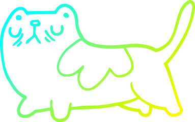 cold gradient line drawing of a cartoon cat