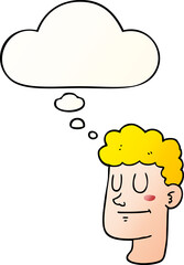 cartoon male face with thought bubble in smooth gradient style
