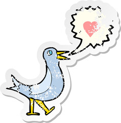 retro distressed sticker of a cartoon bird singing