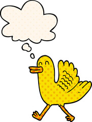 cartoon duck with thought bubble in comic book style