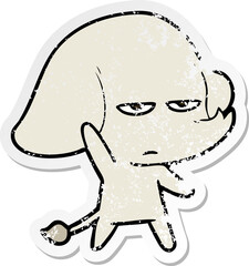 distressed sticker of a annoyed cartoon elephant