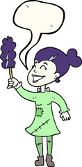 freehand drawn speech bubble cartoon undead monster lady cleaning