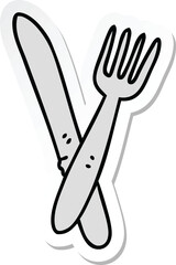 sticker of a quirky hand drawn cartoon cutlery