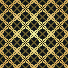 Vector black seamless geometric vintage pattern with golden gradient grid.
