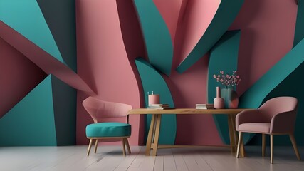 Pink and Turquoise Abstract 3D Wallpaper. Generative AI
