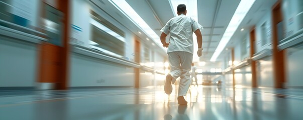 Emergency Room Doctor Rushing to Provide Urgent Medical Assistance in Hospital Corridor