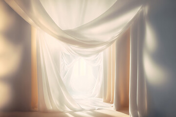 Silk curtain white beige light satin fabric drape