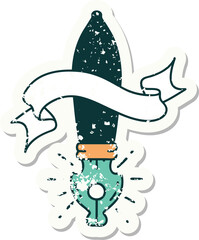 worn old sticker of a tattoo style fountain pen