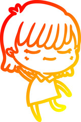warm gradient line drawing of a cartoon woman