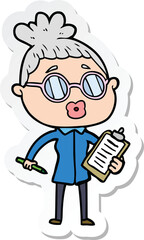 sticker of a cartoon manager woman wearing spectacles