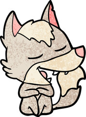 cartoon wolf sitting laughing