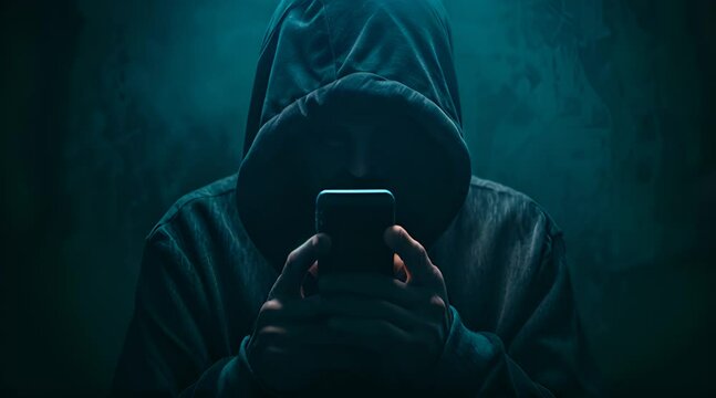 hacker with anonymouse jacket on dark background