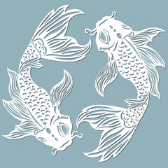 Beautiful illustration of Koi fish, laser cutting, printing