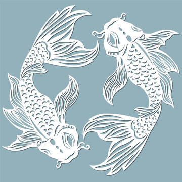 recommend clip art: Beautiful illustration of Koi fish, laser cutting, printing