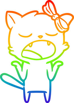 recommend clip art: rainbow gradient line drawing of a cartoon yawning cat shrugging shoulders