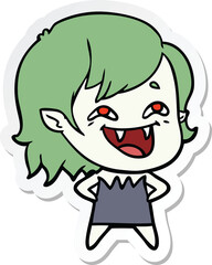 sticker of a cartoon laughing vampire girl