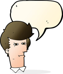 cartoon man narrowing eyes with speech bubble