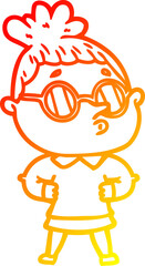 warm gradient line drawing of a cartoon woman wearing glasses