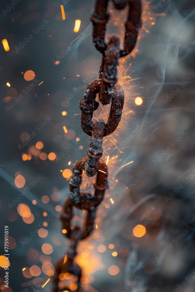 Poster Close-up shot of a chain made of fire, perfect for fiery and dynamic designs