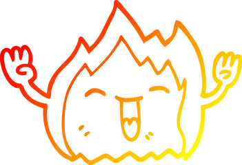 warm gradient line drawing of a cartoon happy red flame