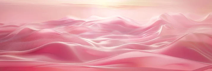 Fotobehang A continuous, single-colored landscape in a soft pink tone, showcasing liquid-like geometric shapes that seamlessly blend, suggesting gentle waves and serene fluidity © Bilas AI