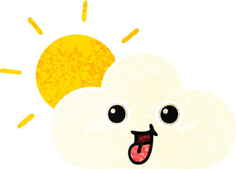 retro illustration style cartoon of a sun and cloud