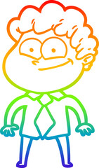 rainbow gradient line drawing of a cartoon happy man