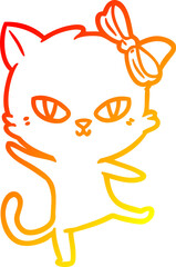 warm gradient line drawing of a cute cartoon cat