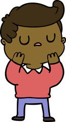 cartoon aloof man considering