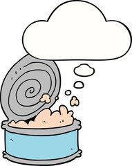 cartoon canned fish with thought bubble