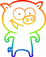 rainbow gradient line drawing of a cheerful pig cartoon