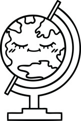 line drawing cartoon of a globe of the world