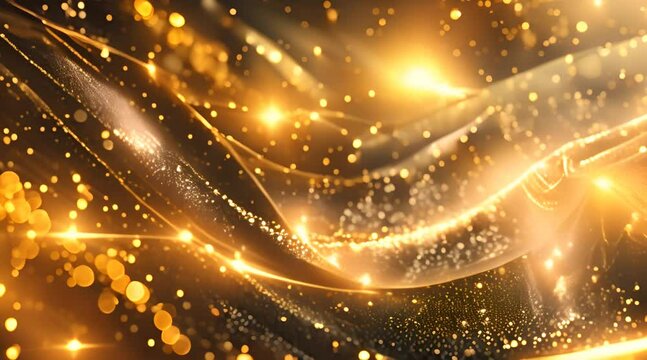 abstract gold wave with shining particles on dark background