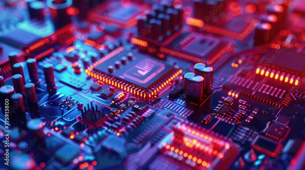 Poster detailed close up of a computer motherboard. ideal for technology concepts