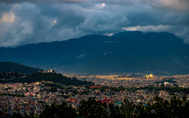 landscape view of kathmandu city during sunset 