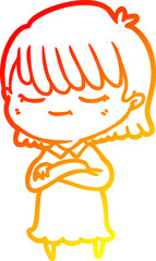 warm gradient line drawing of a cartoon woman