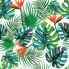 Tropical leaf or Flowers Pattern Background, Luxury nature leaves pattern design, design for fabric , print, cover, banner and invitation, Vector illustration.