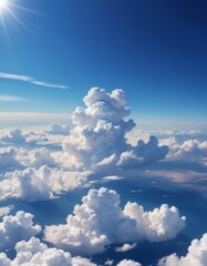 A breathtaking view of a towering cumulus cloud formation above the tranquil blue ocean, captured from an aerial perspective.