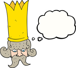 freehand drawn thought bubble cartoon king with huge crown