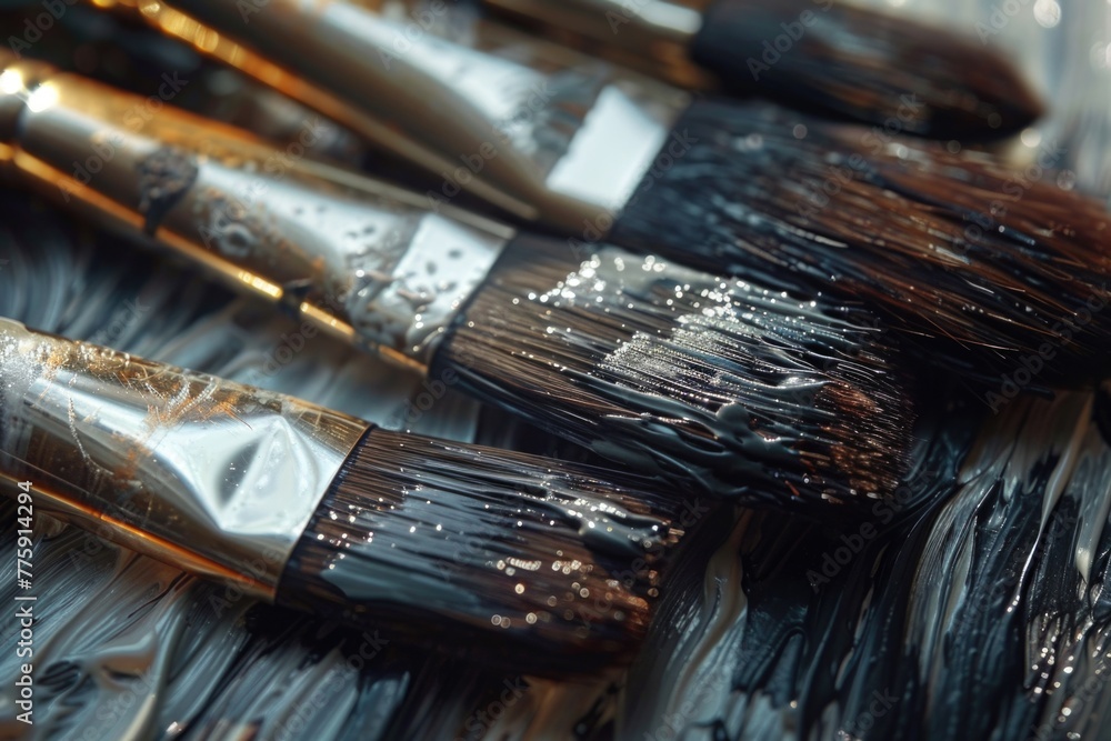 Poster close up of a bunch of paint brushes. perfect for art and creativity concepts
