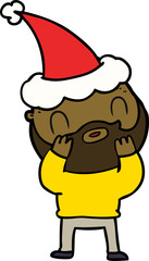 hand drawn line drawing of a bearded man wearing santa hat