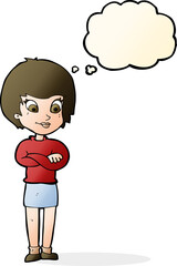 cartoon proud woman with thought bubble