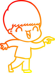 warm gradient line drawing of a happy cartoon boy