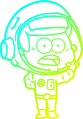 cold gradient line drawing of a cartoon surprised astronaut
