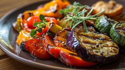 Savory Grilled Vegetable Medley Garnished with Fresh Herbs, A Gourmet Vegan Dish