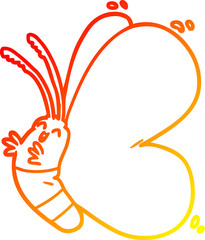 warm gradient line drawing of a funny cartoon butterfly